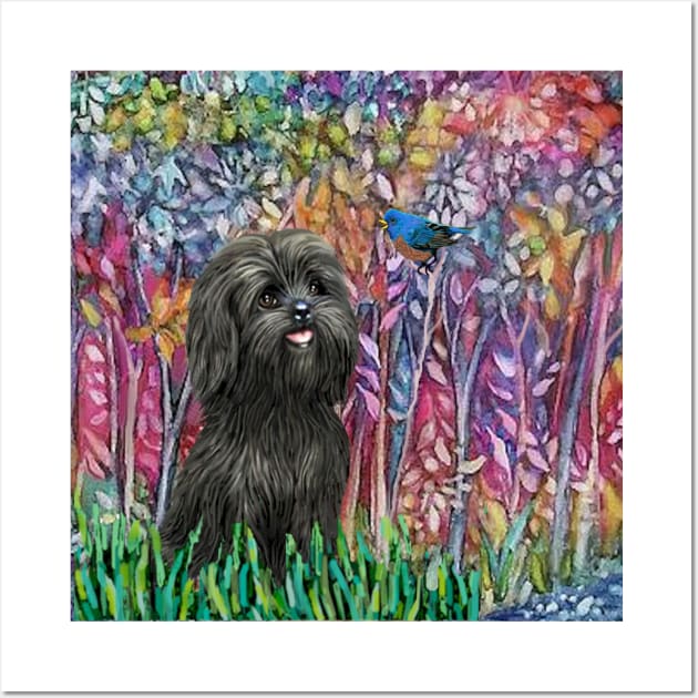 Forest in Bloom with an Adorable Black Shih Tzu Wall Art by Dogs Galore and More